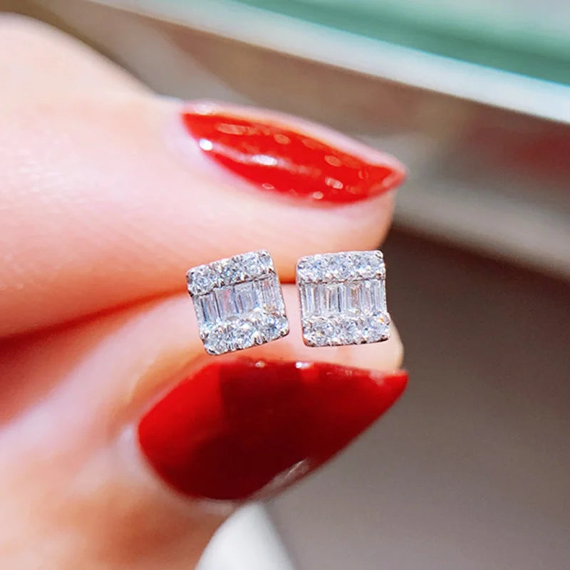 Huitan Silver Color Small Stud Earrings for Women Geometric Square Shape Daily Wear Fashion Versatile Girl 2022 Earrings Jewelry