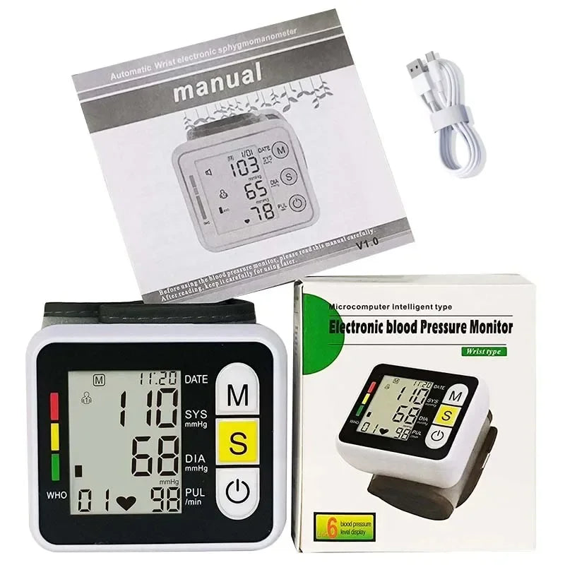 Automatic Tonometer Wrist Blood Pressure Monitor Sphygmomanometer PR LCD Screen Medical Digital Heart Rate Pulse Meter Measure
