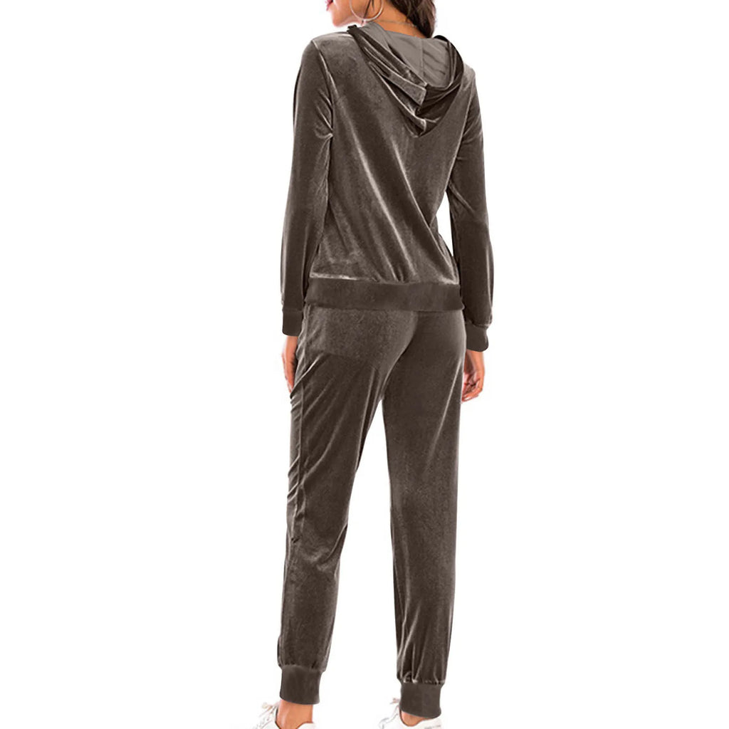 Two Pieces Women Pant Sets Solid Matching Sets Zipper Hooded Top Empire Drawstring Waist Pant Loose Casual 2025 Spring Autumn