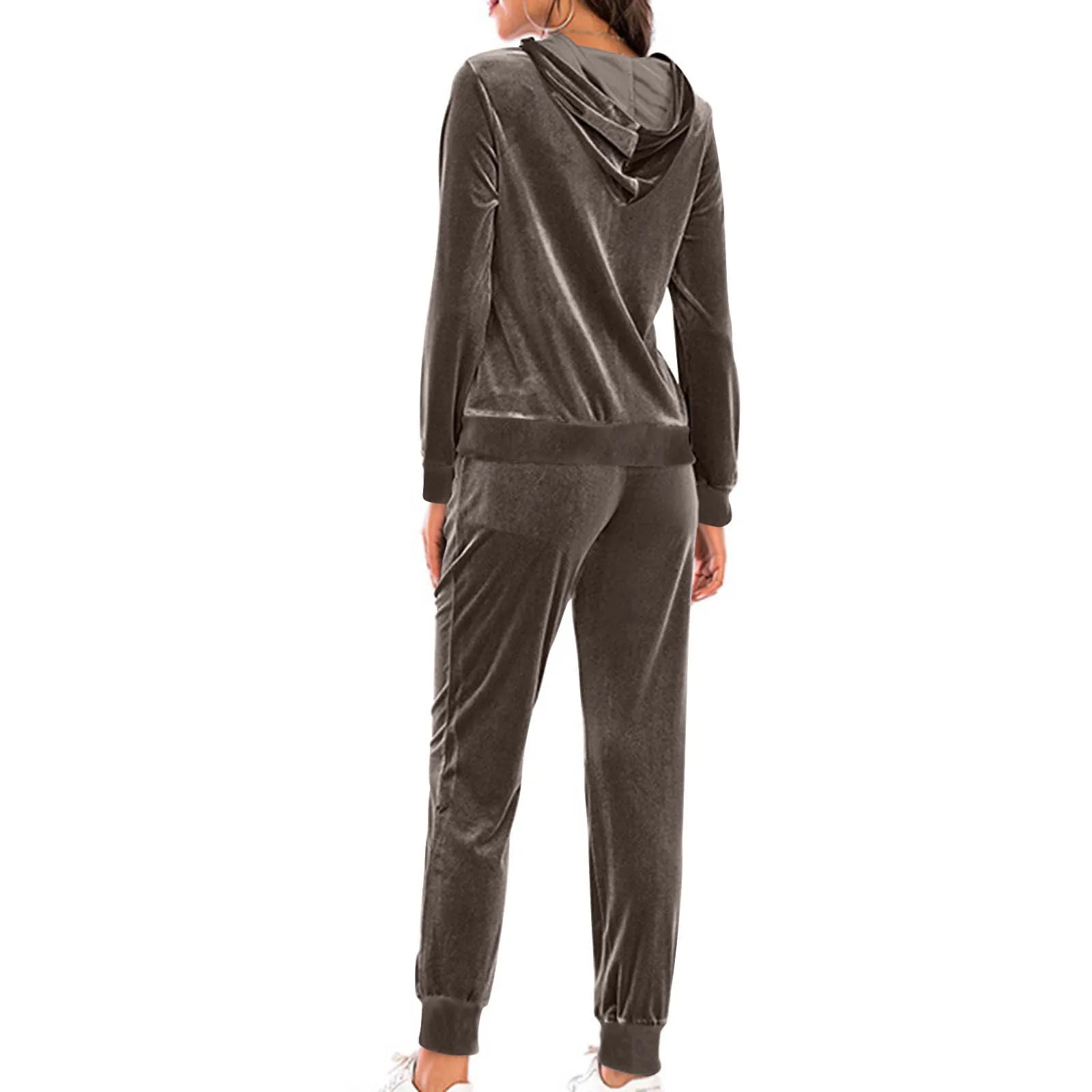 Two Pieces Women Pant Sets Solid Matching Sets Zipper Hooded Top Empire Drawstring Waist Pant Loose Casual 2025 Spring Autumn