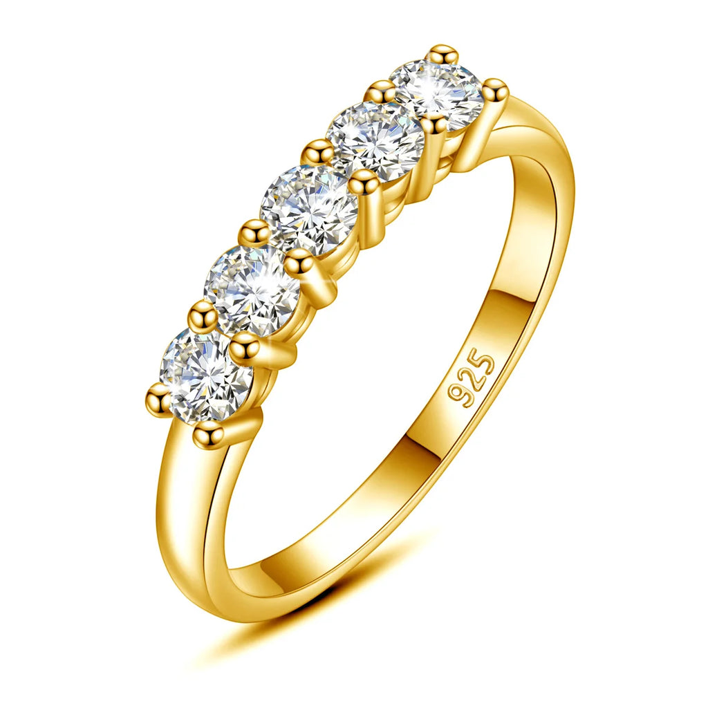5pcs Stones Moissanite Diamond Ring for Woman Silver 925 100% Rose Gold Plated Fine Jewelry with Certified Engagement Gifts