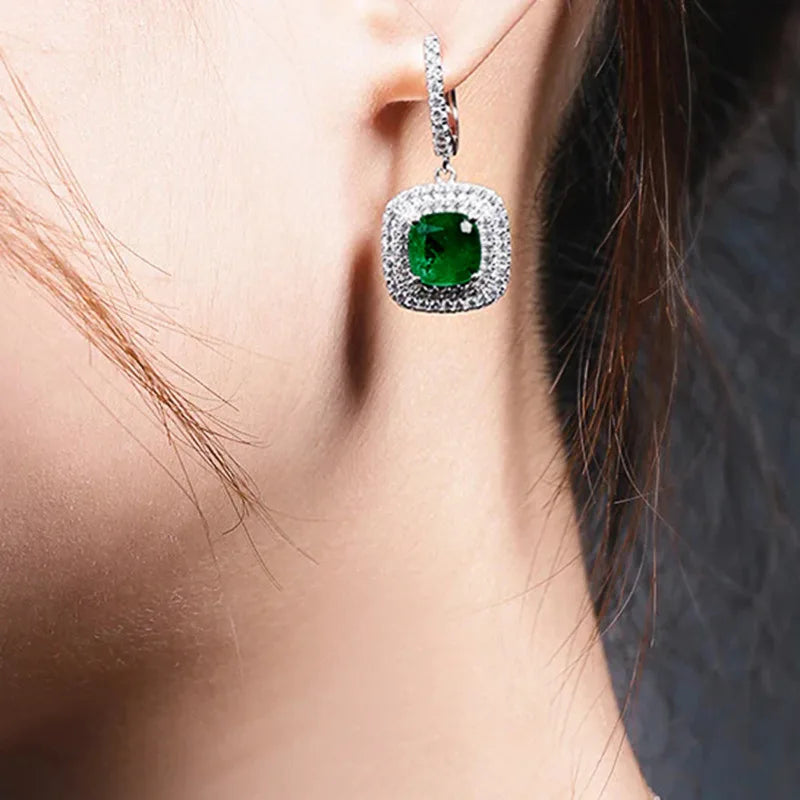 2026 New High End Fashion Trendy Fat Square Emerald Zircon Earrings Princess Light Luxury Premium Pendant Jewelry Accessories
