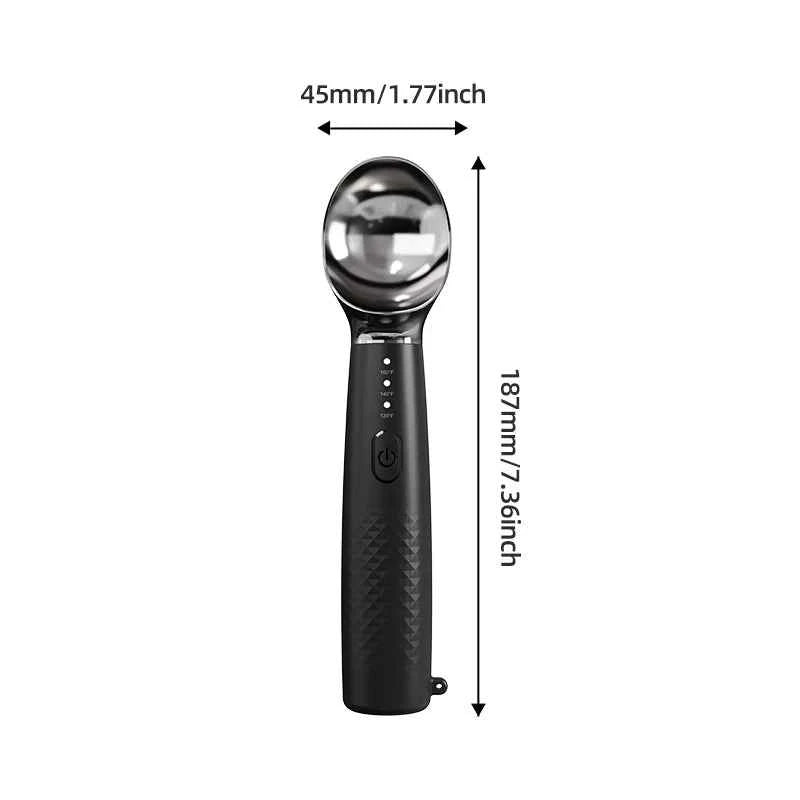 Heated Ice Cream Scoop Spoon, 3 Temperature Settings 120°F/140°F/160°F, 2600mAh Rechargeable, IPX6 Waterproof, Easy Scooping