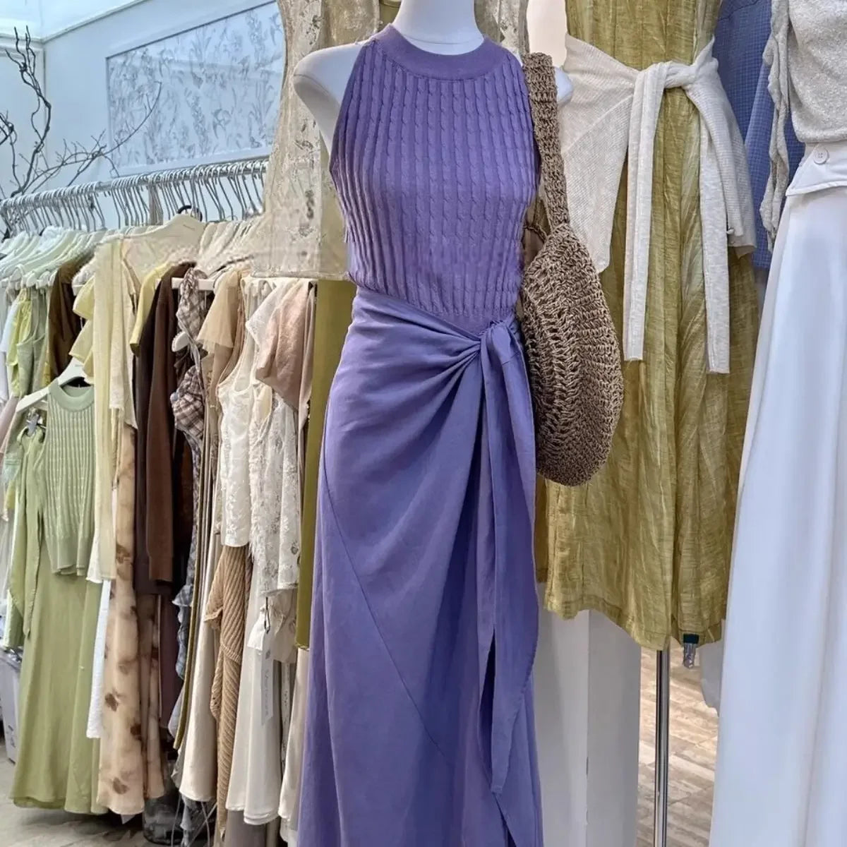 Women's Clothing Two Piece Sets Knitting Tunic Sleeveless Vest High Waist Bandage Skirt Suit Roupas Femme Fashion Korean Outfits