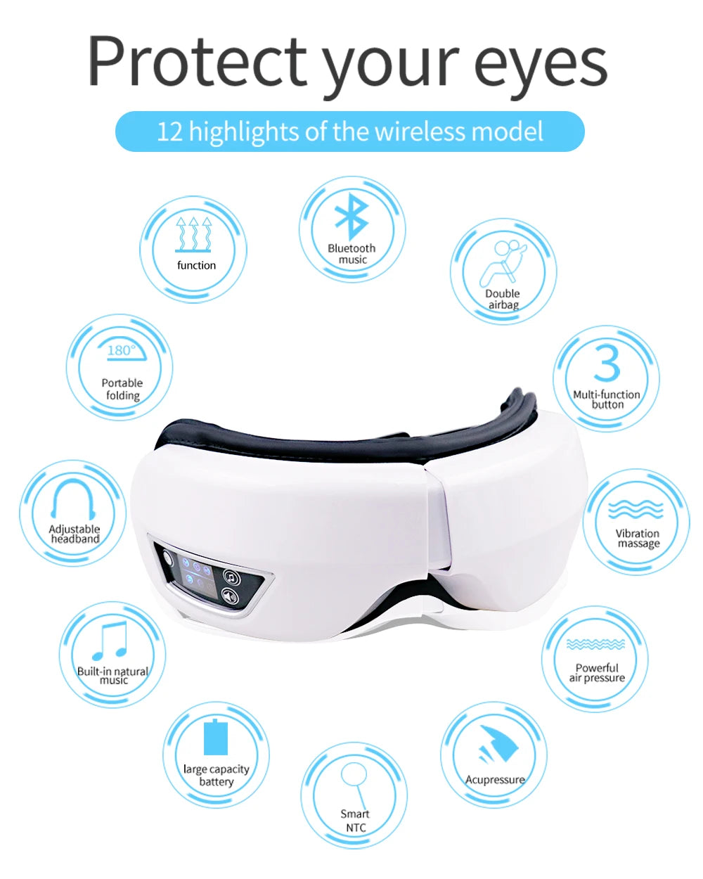 Eye Massager Smart Foldable Vibration Airbag Compress Eye Massage Instrument Bluetooth Music Eye Care Glasses Eye Relax Fatigue