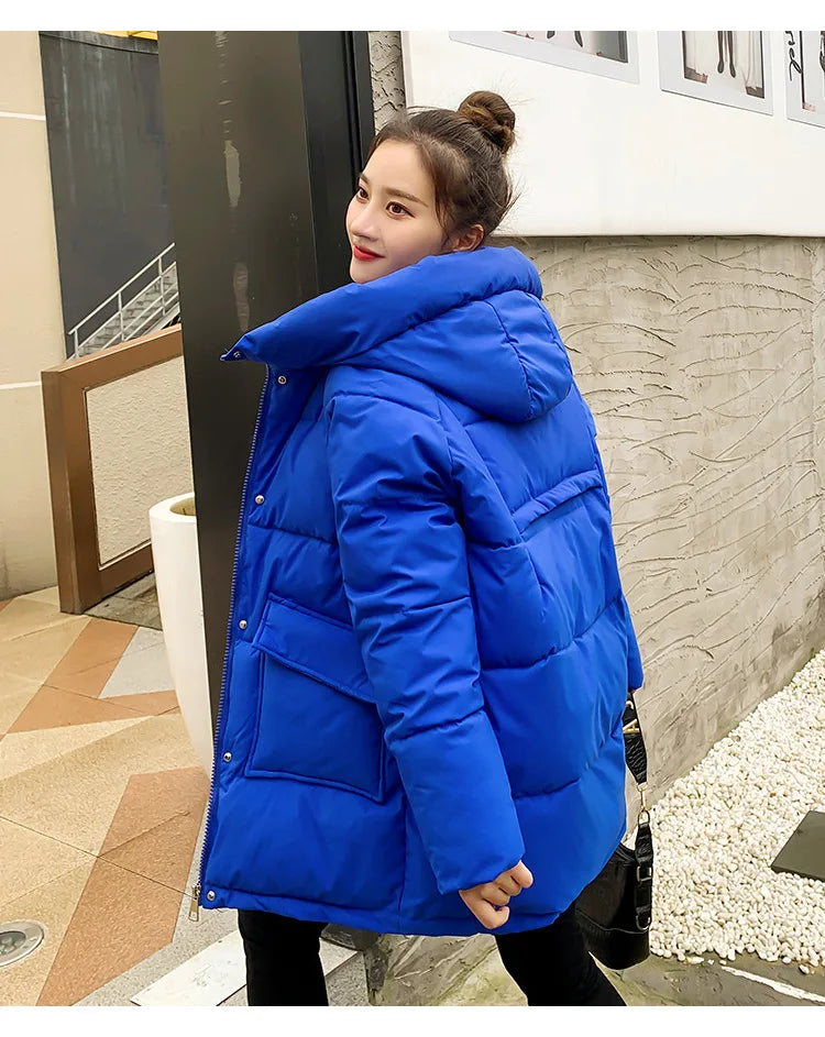 Clothing Women Cotton-Padded Jacket 2025 New Casual Elegant Loose Solid Color Warm Hooded Winter Warm Women Cotton Jacket H537