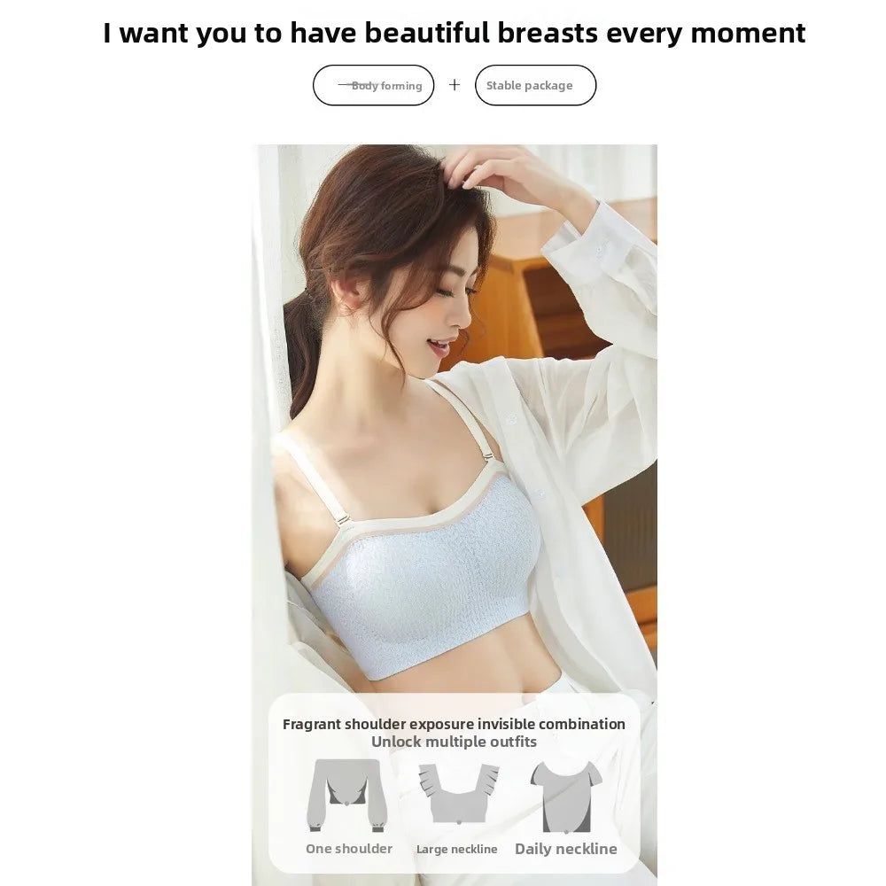 Lingerie Adjustable Wireless Bra Close-fitting Elastic Traceless Brassiere for Women Anti-sagging Gathered Breasts Seamless Bras