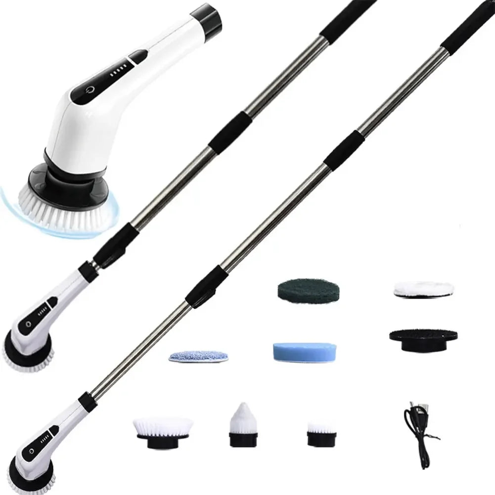 Cordless Power Scrubber 7 In 1 Multipurpose Electric Spin Cleaner with 8 Replacement Brush Heads Rotatable for Bathroom Tub Tile