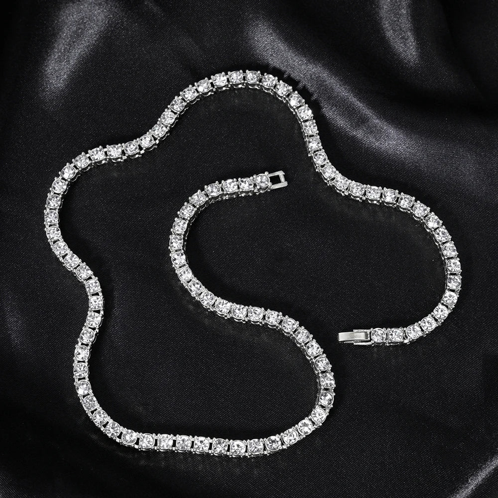 Hip Hop 5MM Tennis Chain Iced Out Bracelet Necklace Men Fashion Silver Color Tennis Jewelry Chains Women 20inch Choker Punk Gift