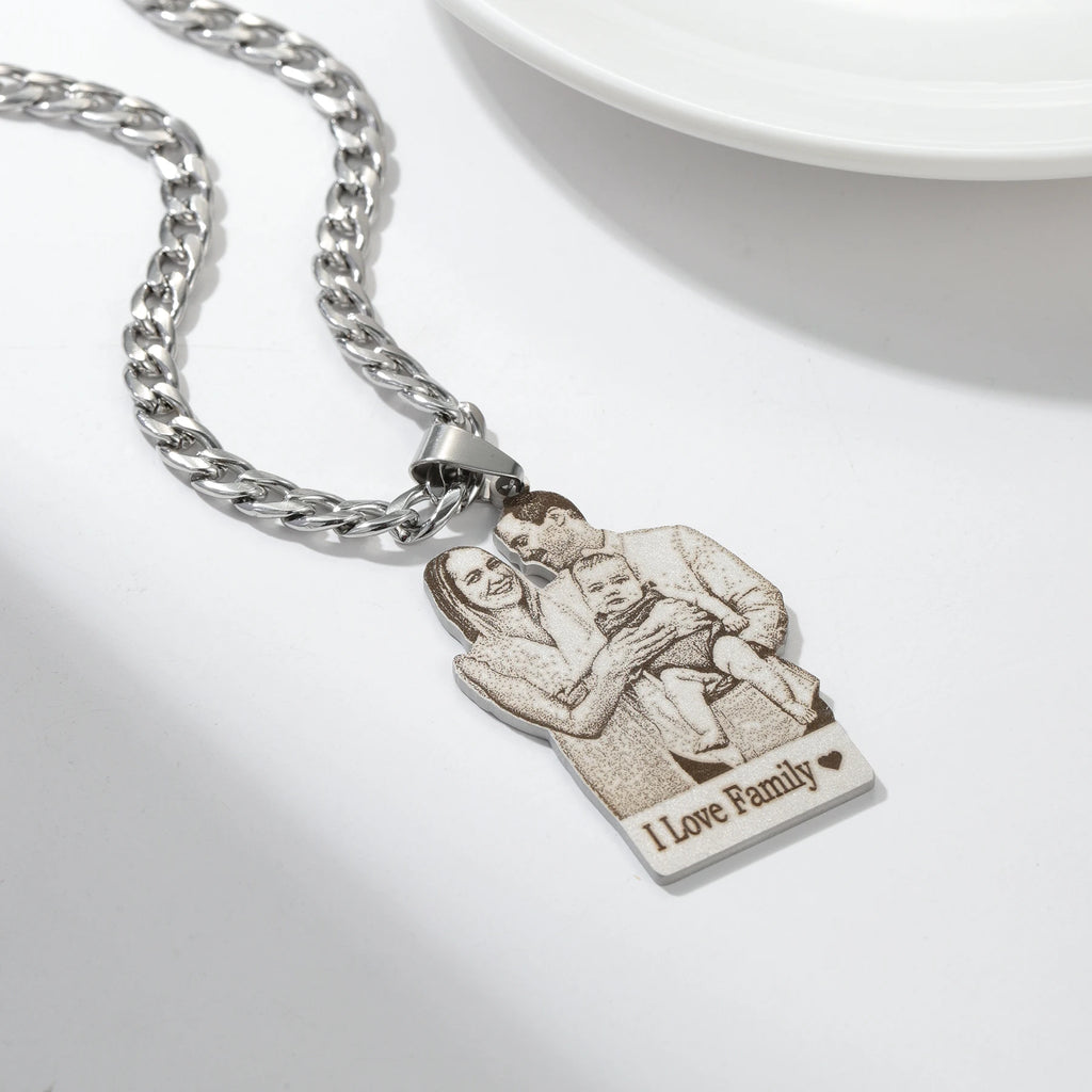 Custom Photo Engraved Necklace Personalized Mother's Day Gift Custom Portrait Pendant Memorial Family Jewelry Gifts for Woman