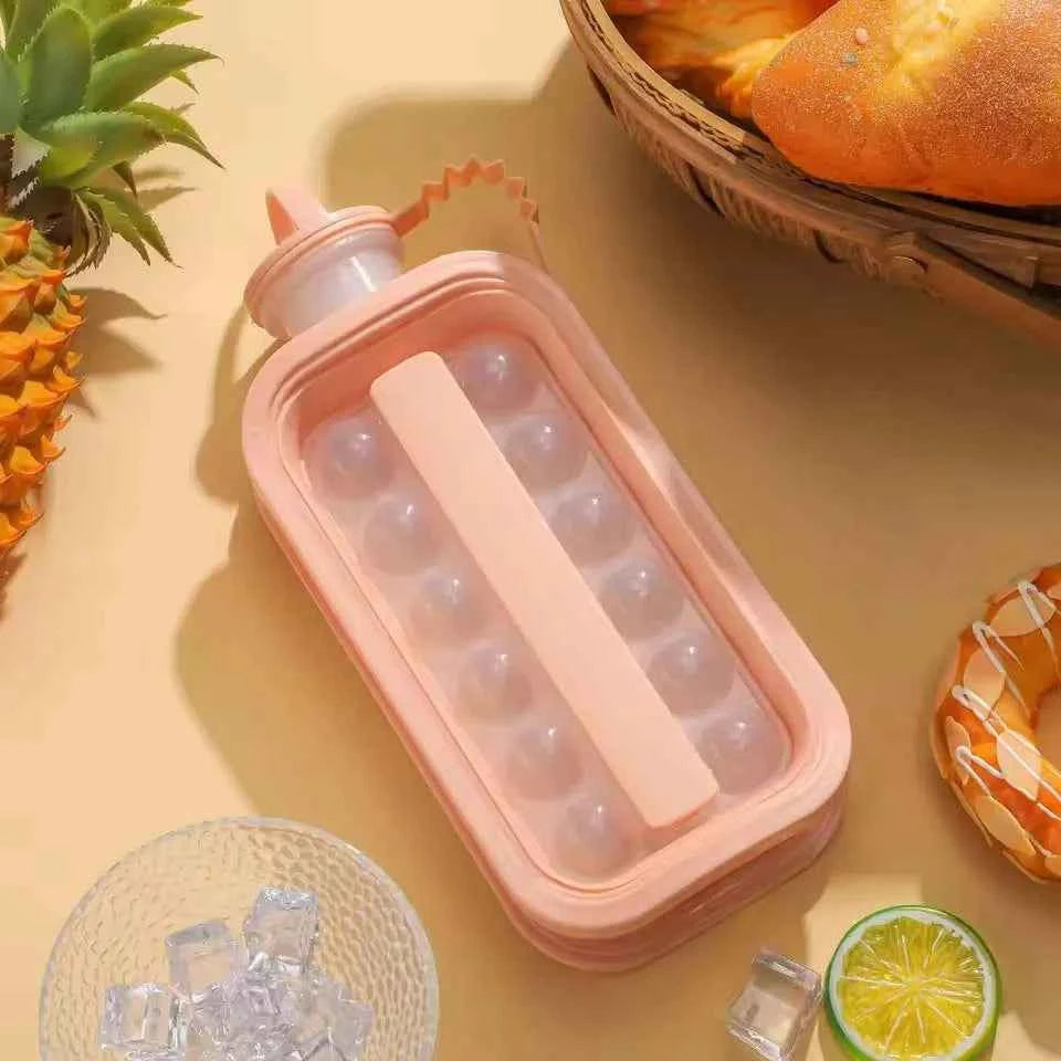 Portable 2-in-1 Folding Ice Maker Water Bottle Creative Ice Cube Mold Kitchen Bar Gadgets Ice Hockey Lattice Making Tool Kettle
