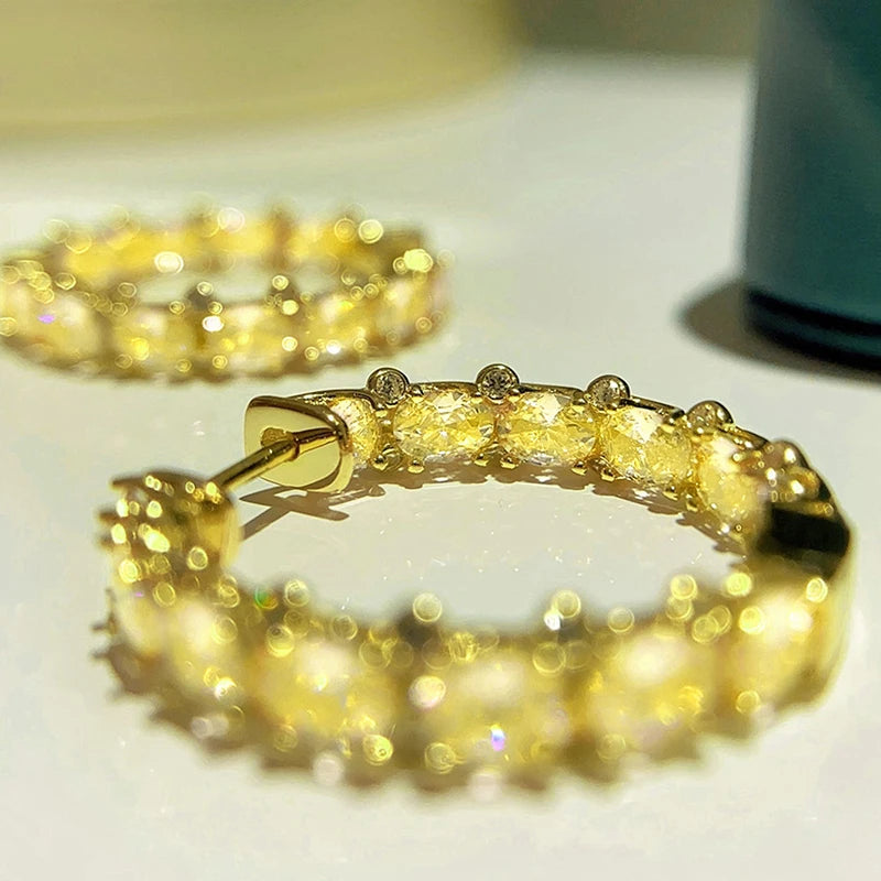 Huitan Aesthetic Women Hoop Earrings Silver Color/gold Color Fashion Daily Party Accessories Elegant Wedding Jewelry Inlaid CZ
