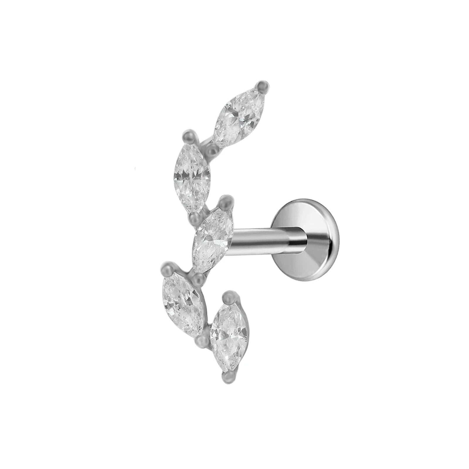 Leaf Helix Piercing Jewelry Forward Helix CZ Earring 100% 316L Stainlesss Steel Internally Threaded Tragus Stud