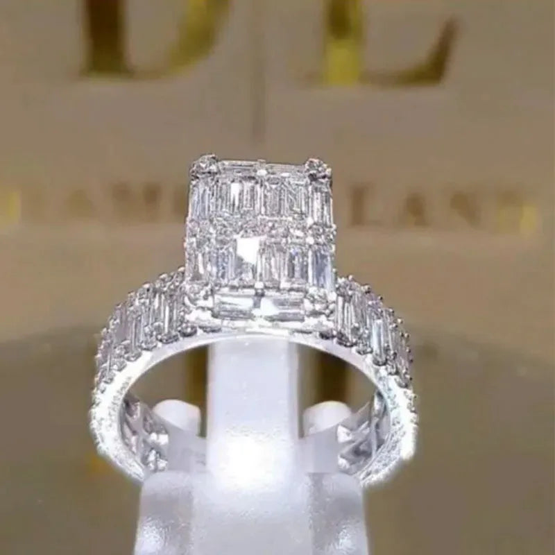 Milangirl Popular Classic Crystal Cubic Zirconia Women Ring Square Princess Cut Zircon Wedding Anniversary Present  Jewelry