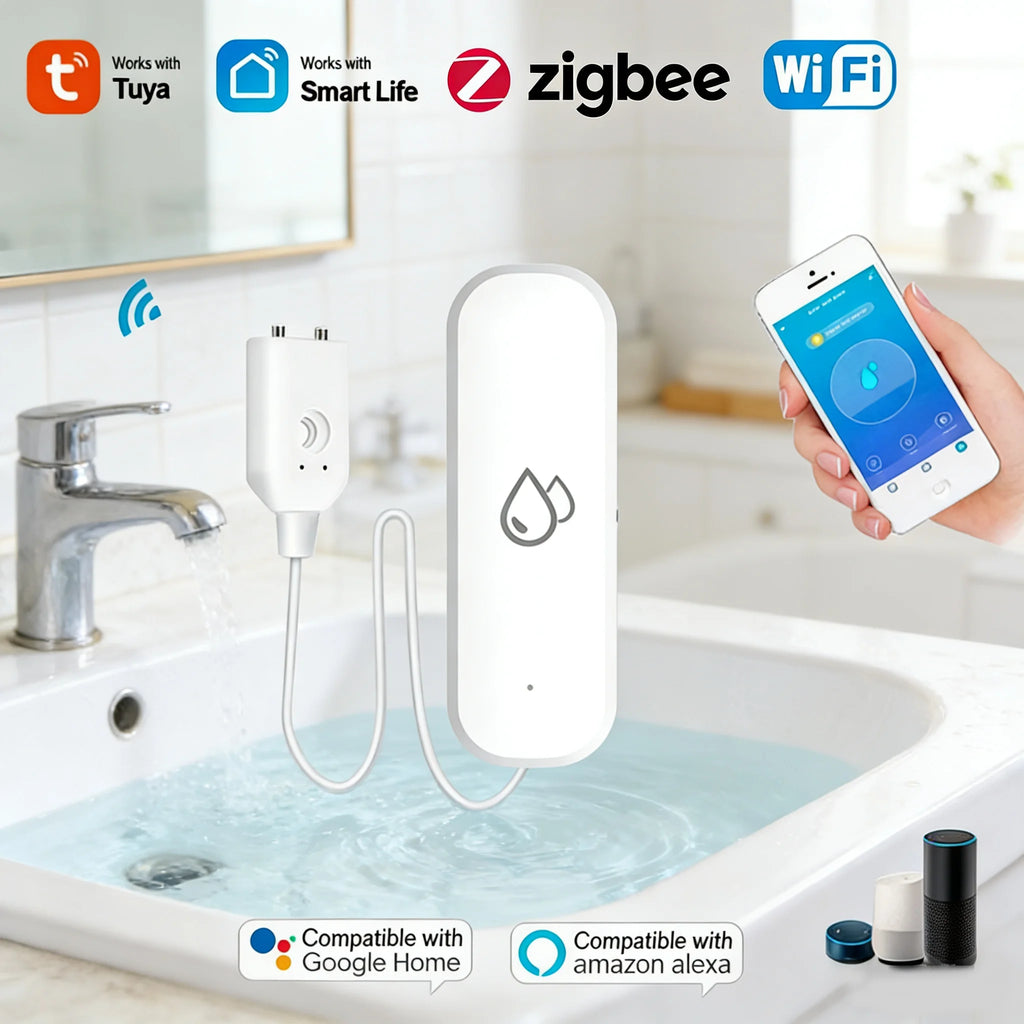 WiFi/Zigbee Water Leak Sensor Tuya Smart Life APP Flood Leak Detector Water Alert Overflow Alarm Home Security System Leakage