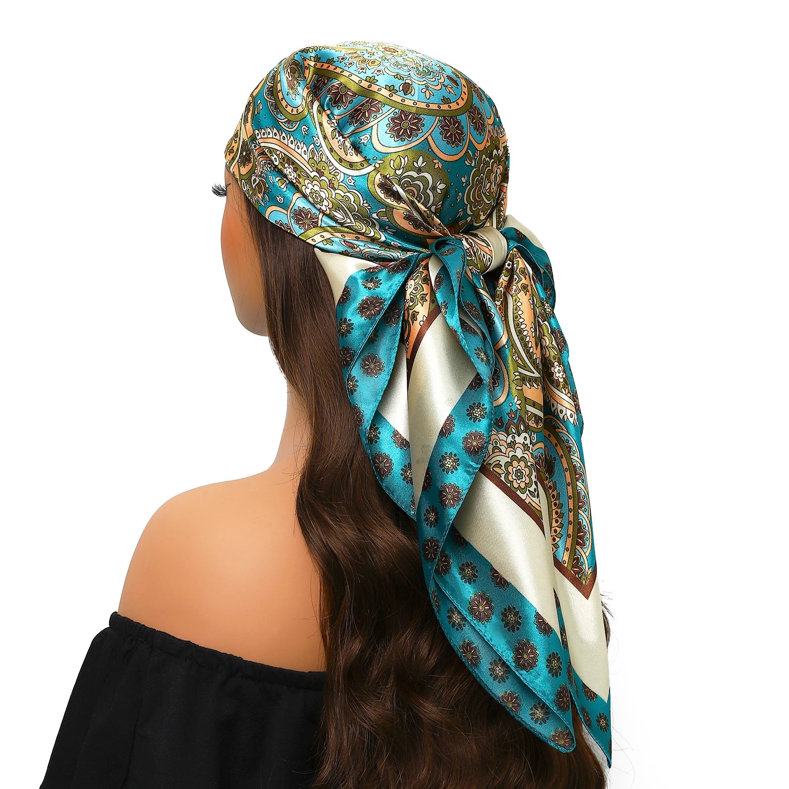 Head Scarf Women Luxury Brand Square 90*90cm Silk Foulard Satin Bandana Cheveux Soft Neckerchief Hijab Hair Scarves For Ladies