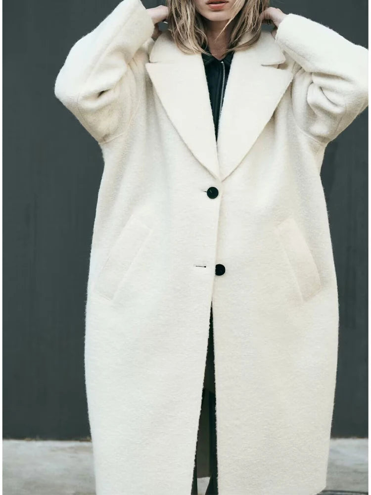 2025 New Women's Clothing: European and American Style Fashionable Solid Color Long-Sleeved Terry Wool Coat