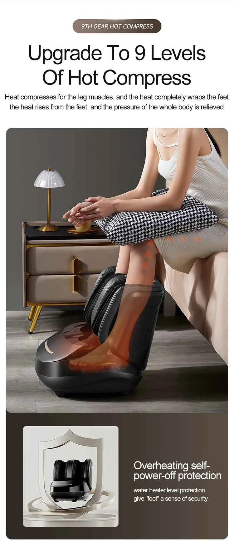 High Quality Air Pressure Electric Hot Heater Foot Massager Machine Vibrate Roller Bath Kneading Leg Foot Full Wrap Massage
