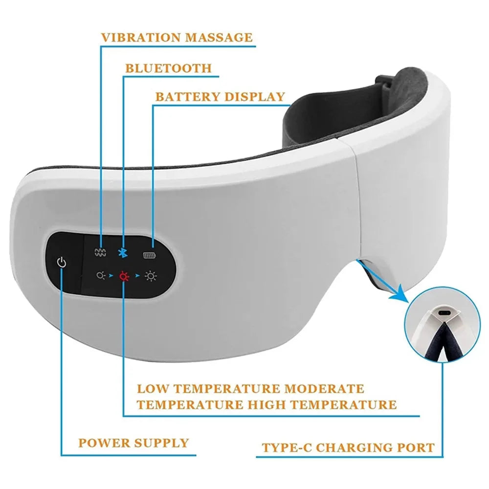 Electric Eye Massager Hot Compress & Vibration Relieves Eye Fatigue Dark Circles Heating Eyes Massage Instrument With Bluetooth