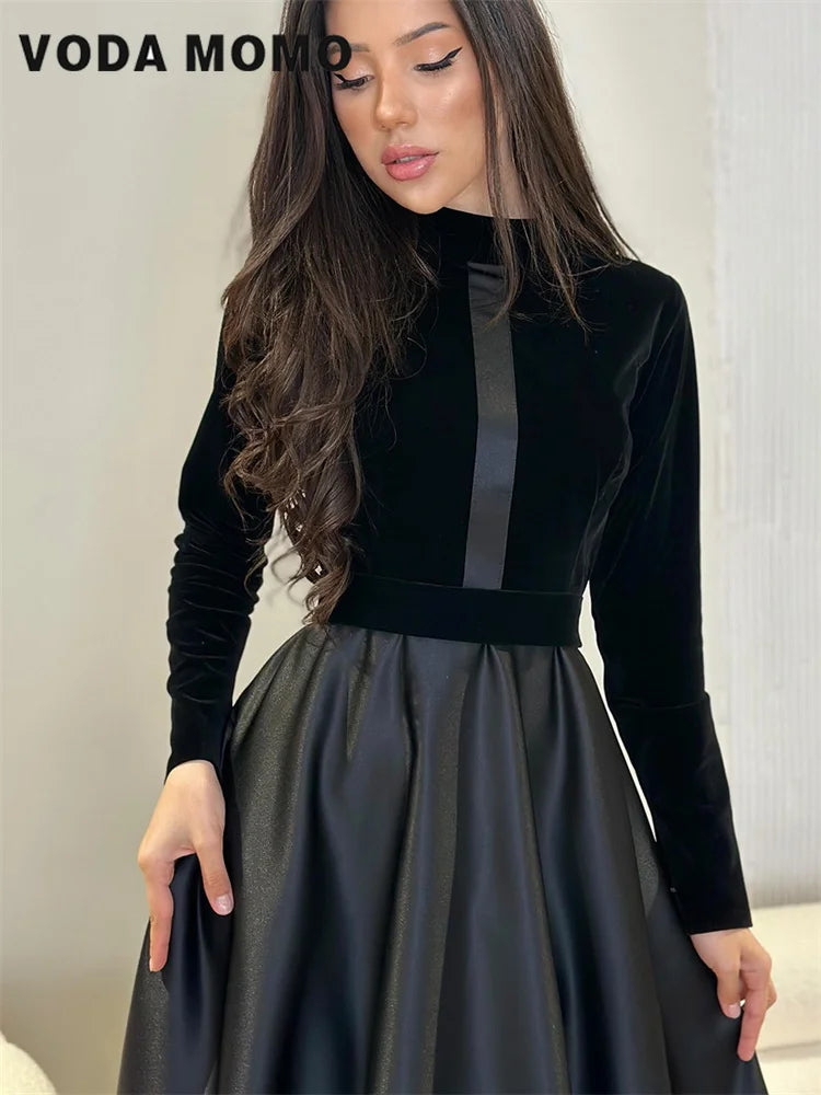 Elegant Dresses Slim Spring Autumn Evening Dresses Female Solid Velvet Dress Ladies Waisted Long Round-Neck Clothes for Women