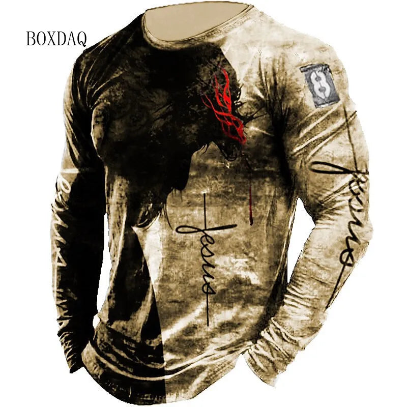 Vintage Gothic Men's Long Sleeve T-shirts Spring Autumn 3D Print Casual Cotton Tops 6XL Plus Size Male Clothing Street Tees