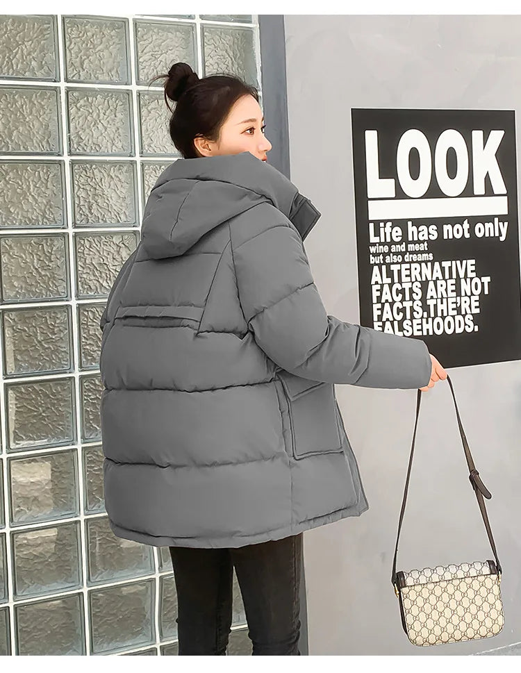 Clothing Women Cotton-Padded Jacket 2025 New Casual Elegant Loose Solid Color Warm Hooded Winter Warm Women Cotton Jacket H537