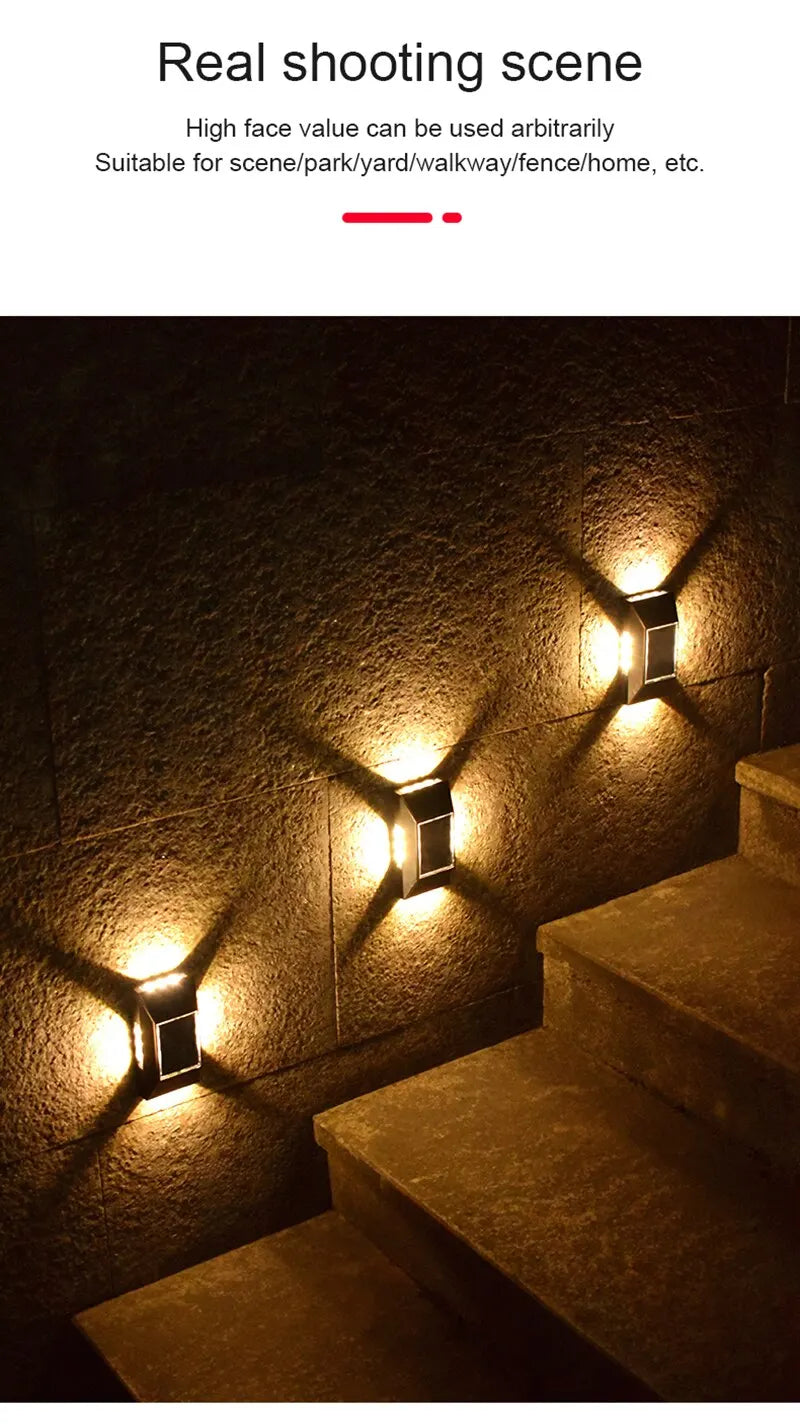 1-4pcs 12 LED Solar Wall Lamp Outdoor Waterproof Four Sides Glowing Light Staircase Villa Balcony Lighting Solar Wall Lights