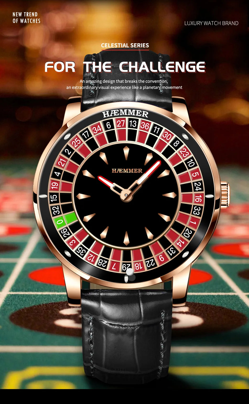 HAEMMER Luxury Men's Mechanical Watch NH35 Men's Roulette Rotary Sapphire Glass Watch Waterproof