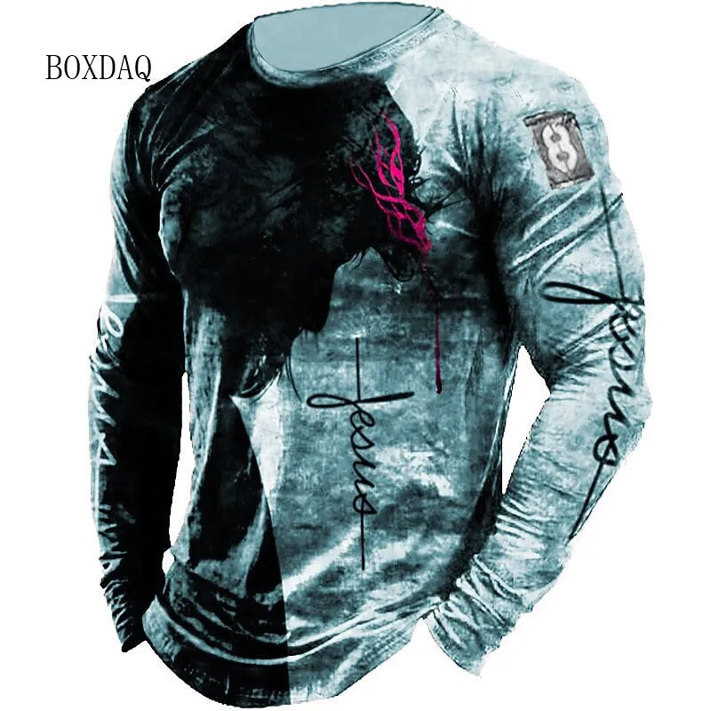 Vintage Gothic Men's Long Sleeve T-shirts Spring Autumn 3D Print Casual Cotton Tops 6XL Plus Size Male Clothing Street Tees