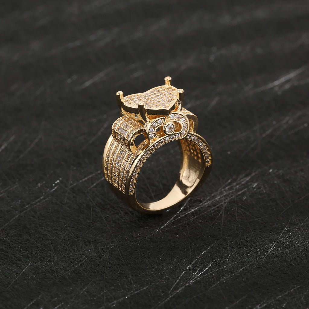 Free Shipping Item Original Charming Women's Shining Pure Heart-Shaped Love Ring 14K Gold Plated Brass New Year Gift