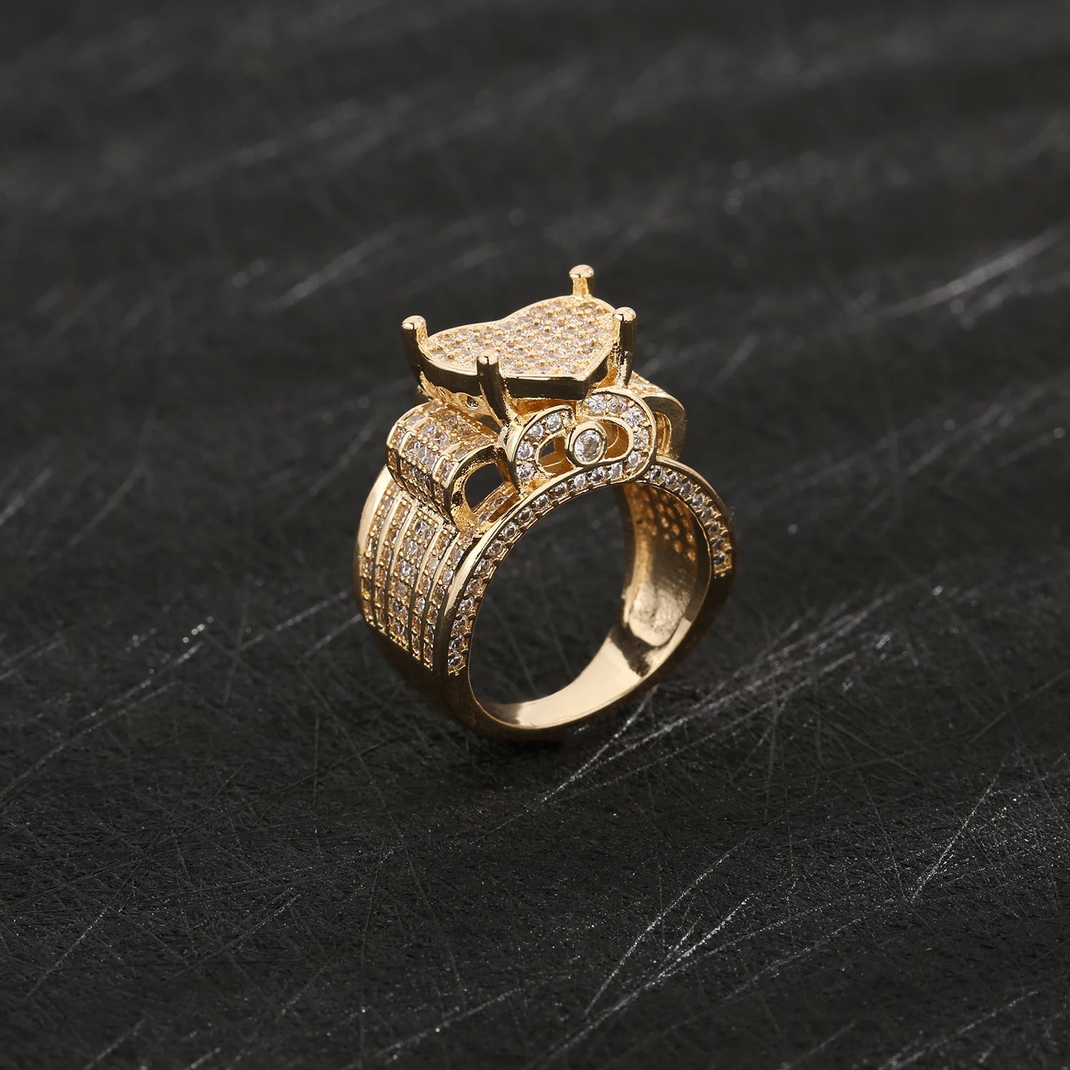 Free Shipping Item Original Charming Women's Shining Pure Heart-Shaped Love Ring 14K Gold Plated Brass New Year Gift
