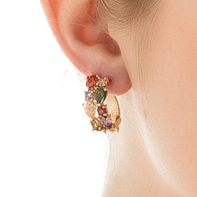 Korean Luxury Rose Gold Color Earrings Flash Zircon Ear Stud Earrings for Women Female Elegant Fashion Party Wedding Jewely Gift