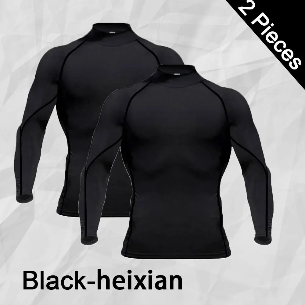 Men's Turtleneck Compression Long Sleeved Sports Fitness Tight T-shirt Running Casual Quick dry Long-Sleeved Spring and Autumn