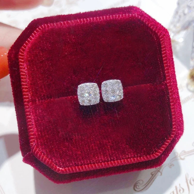 Huitan Silver Color Small Stud Earrings for Women Geometric Square Shape Daily Wear Fashion Versatile Girl 2022 Earrings Jewelry