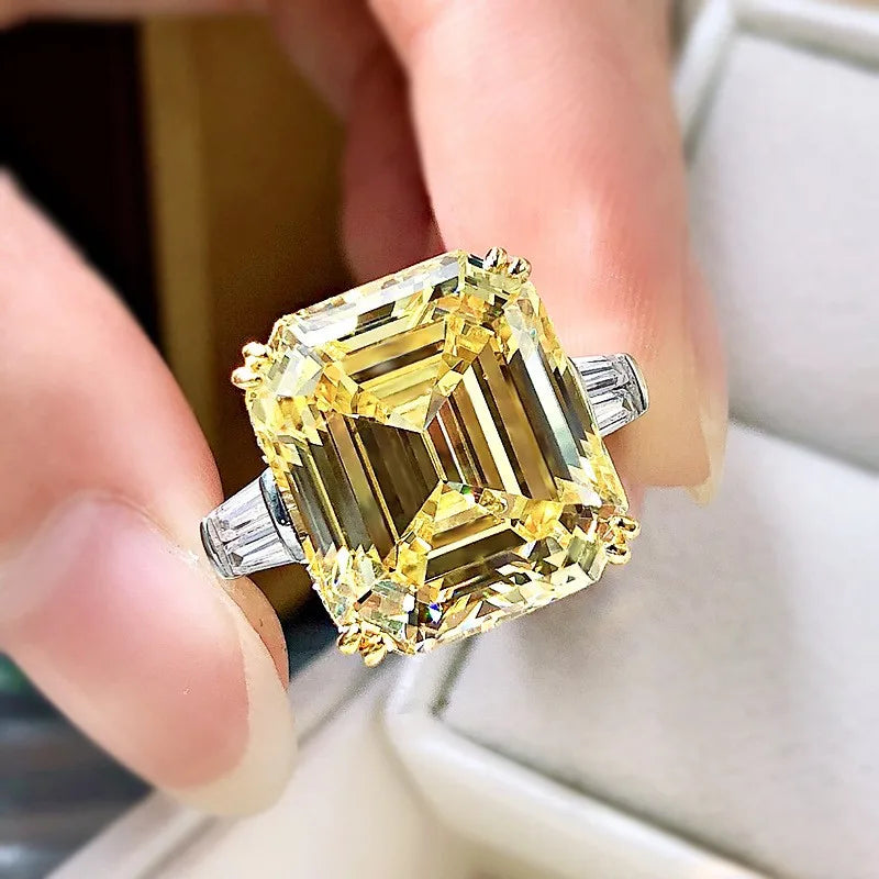 Original 925 Sterling Silver Wedding Engagement finger Rings For Women Topaz 5ct Asscher cut Simulated Diamond Platinum Jewelry