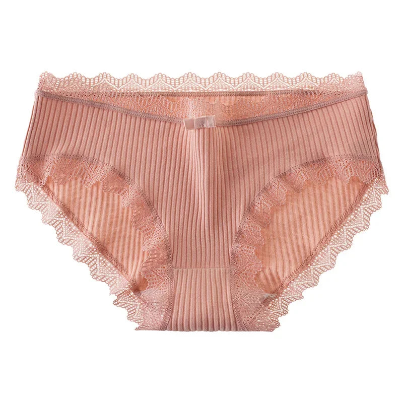 Lingerie Underwear Women Bow New Lace Panties Briefs Low Waist Solid Color Middle-Waisted Underpants Female Lingerie Briefs