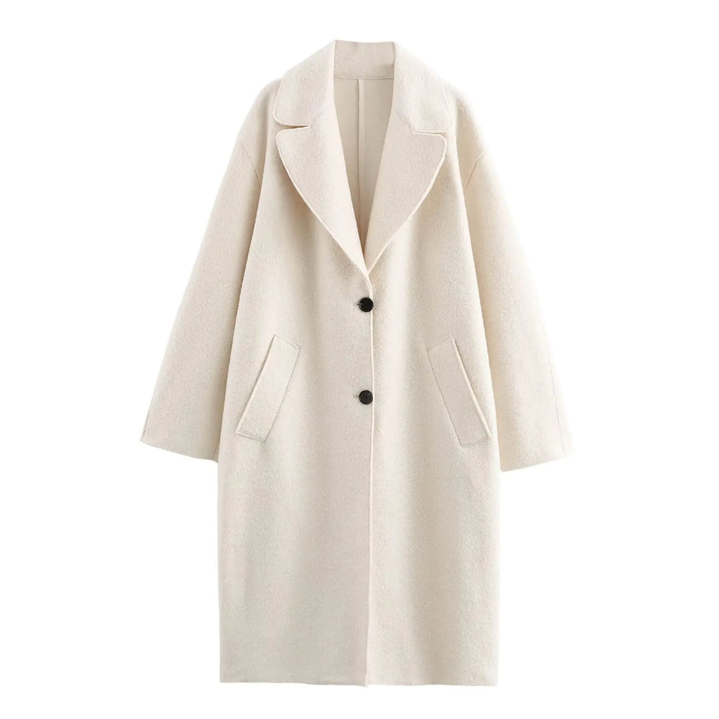 2025 New Women's Clothing: European and American Style Fashionable Solid Color Long-Sleeved Terry Wool Coat