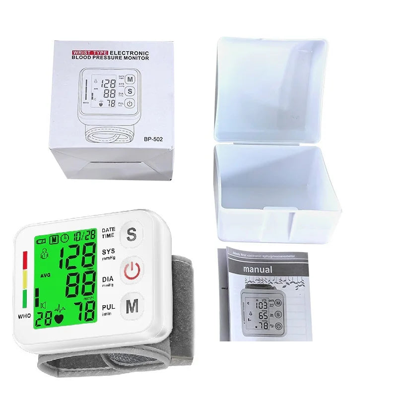 Automatic Tonometer Wrist Blood Pressure Monitor Sphygmomanometer PR LCD Screen Medical Digital Heart Rate Pulse Meter Measure