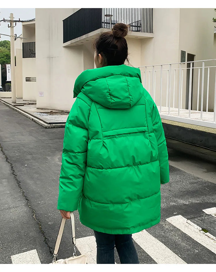 Clothing Women Cotton-Padded Jacket 2025 New Casual Elegant Loose Solid Color Warm Hooded Winter Warm Women Cotton Jacket H537