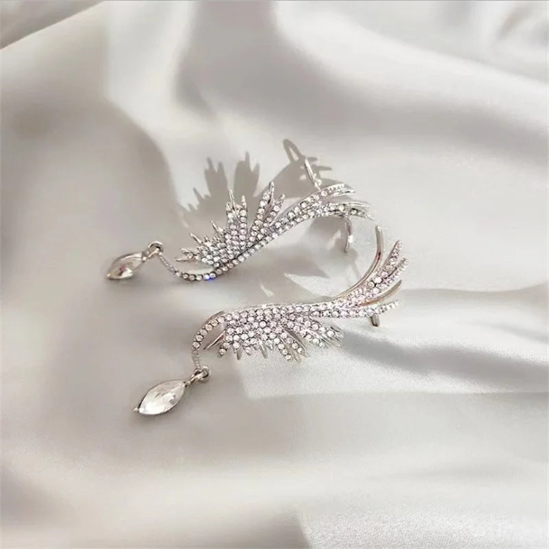 Silver Color Angel Wings Stud Ear Clamp Earrings Popular For Women Popular Jewelry Party Accessories Wholesale