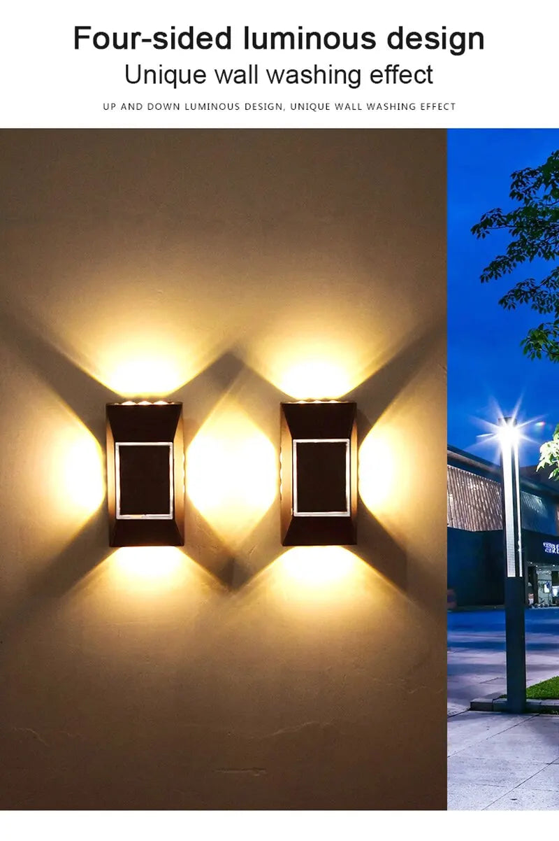 1-4pcs 12 LED Solar Wall Lamp Outdoor Waterproof Four Sides Glowing Light Staircase Villa Balcony Lighting Solar Wall Lights