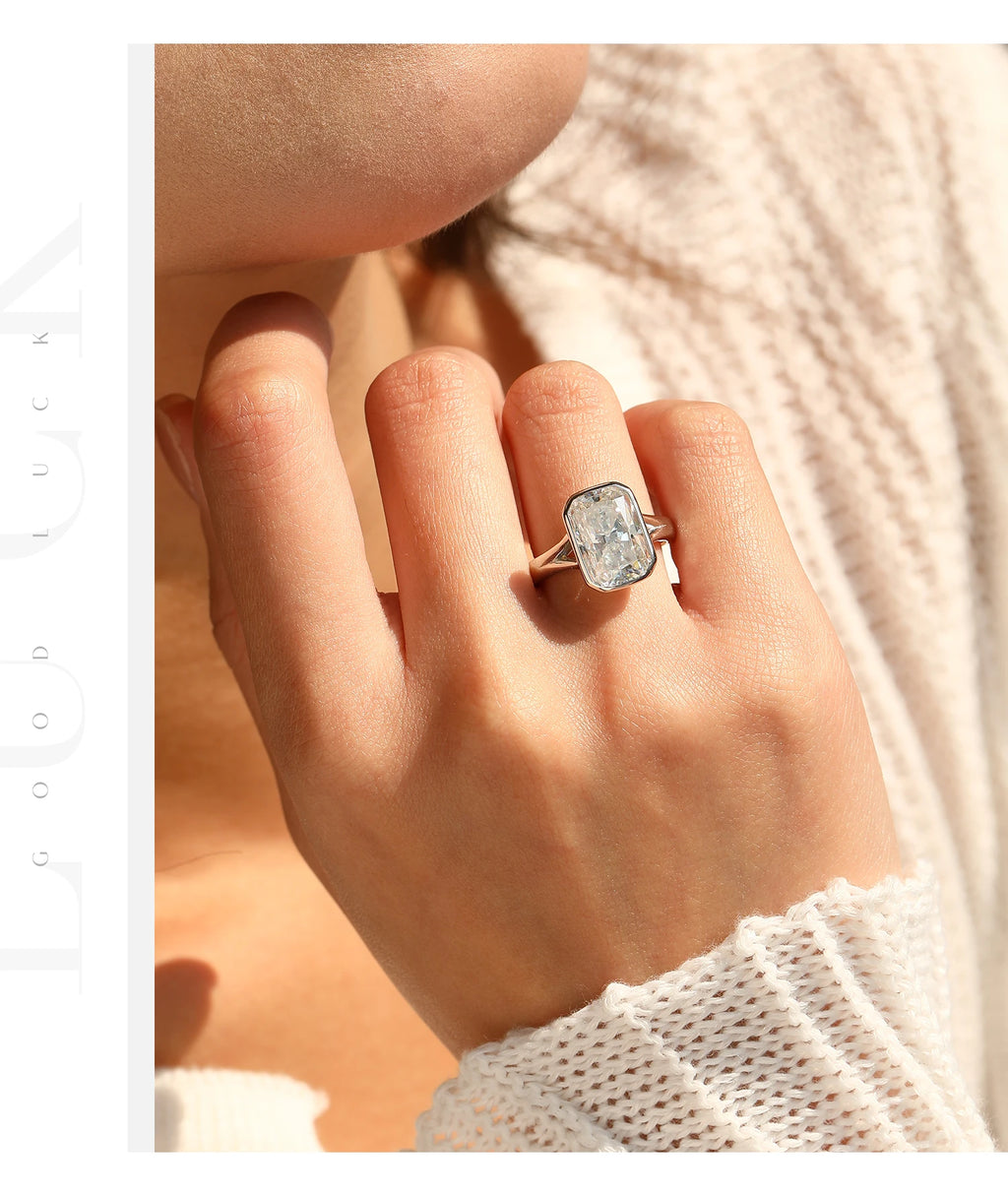 MODIAN 4.5CT D Color Moissanite Ring 925 Sterling Silver Rectangle Lab Diamond Wedding Statement Rings For Women Fine Jewelry