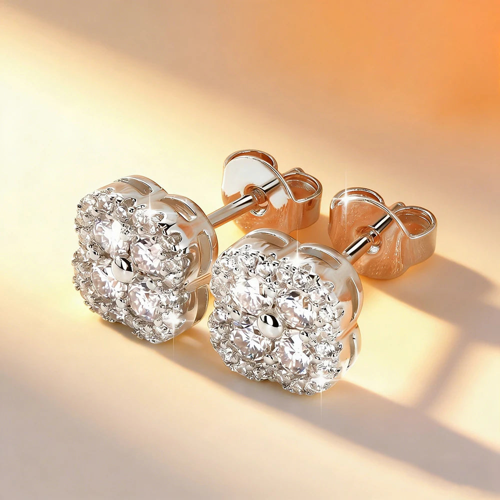 Anziw 14k Gold Filled Moissanite Earrings 2.5mm D Moissanit Clover Flower Stud Earrings for Women GRA Certified Jewelry Charms