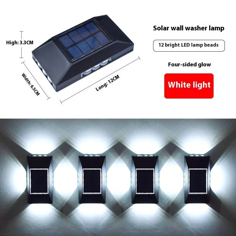 1-4pcs 12 LED Solar Wall Lamp Outdoor Waterproof Four Sides Glowing Light Staircase Villa Balcony Lighting Solar Wall Lights