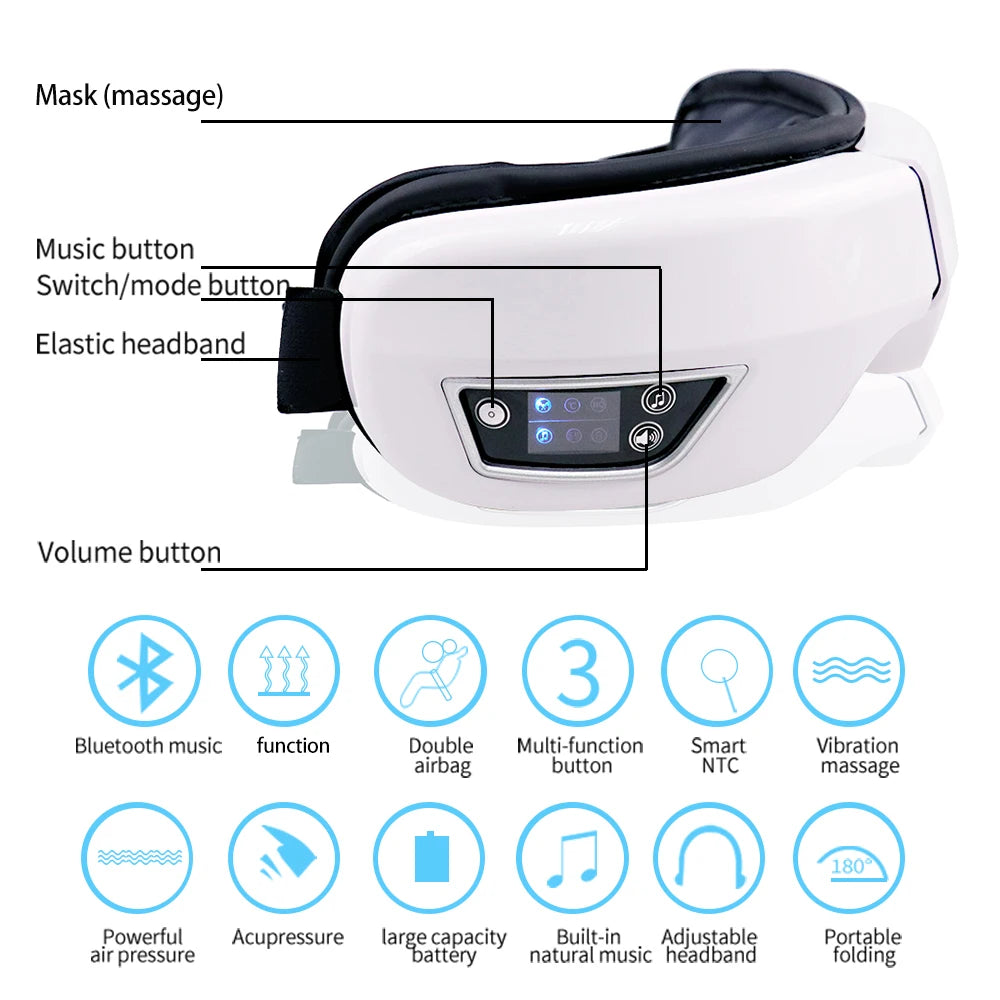 Eye Massager Smart Foldable Vibration Airbag Compress Eye Massage Instrument Bluetooth Music Eye Care Glasses Eye Relax Fatigue