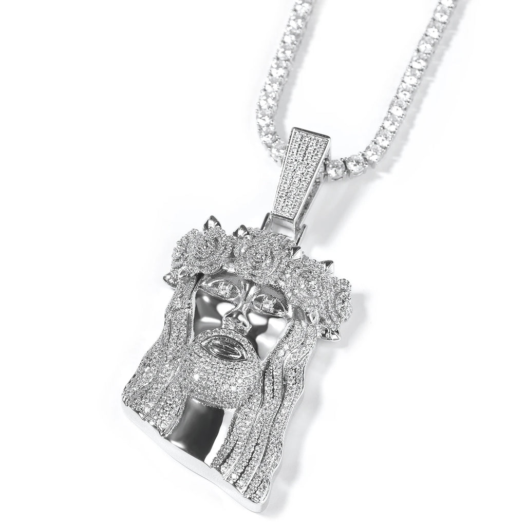 UWIN Iced Out 2 Tone Jesus Pendant Necklaces with Rose Prong Setting 5A+ Cubic Zirconia Charms Fashion Jewelry for Gift