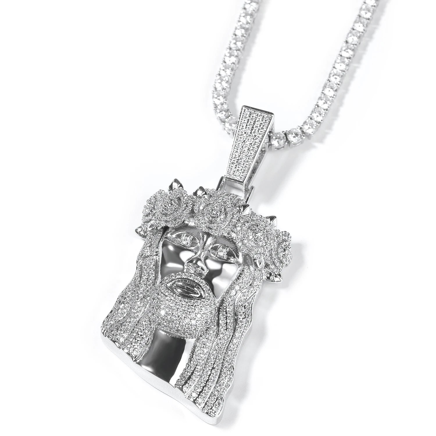 UWIN Iced Out 2 Tone Jesus Pendant Necklaces with Rose Prong Setting 5A+ Cubic Zirconia Charms Fashion Jewelry for Gift