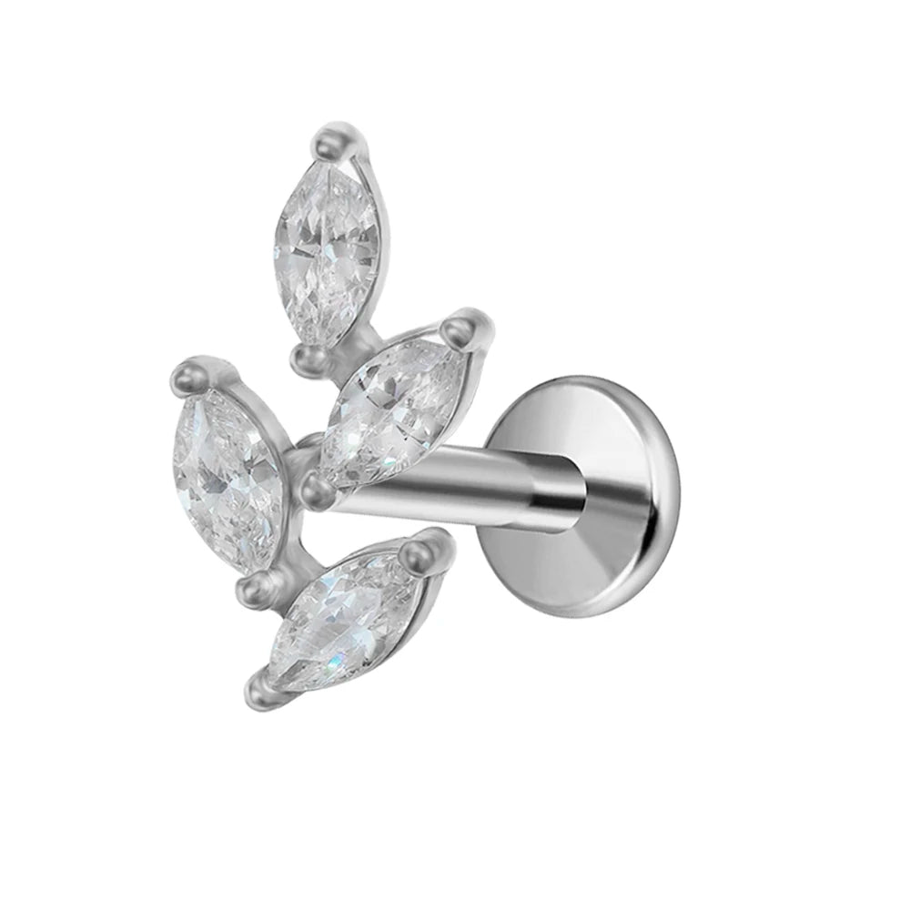 Leaf Helix Piercing Jewelry Forward Helix CZ Earring 100% 316L Stainlesss Steel Internally Threaded Tragus Stud