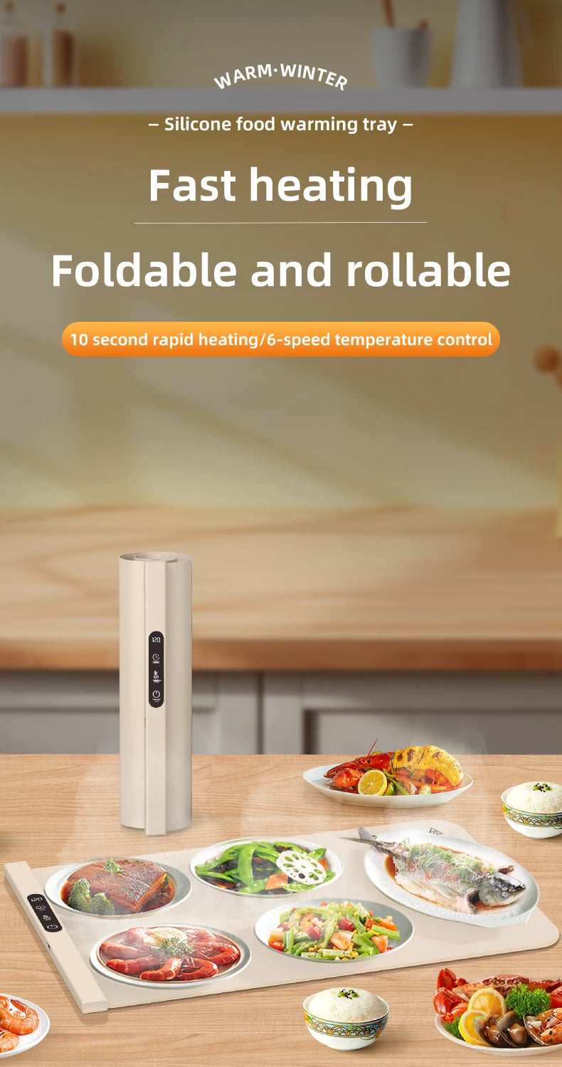 Electric Warming Tray Food Warmer Plate Foldable Portable Smart Food Fast Heating Mat Electric Warming Tray Food Warming Board