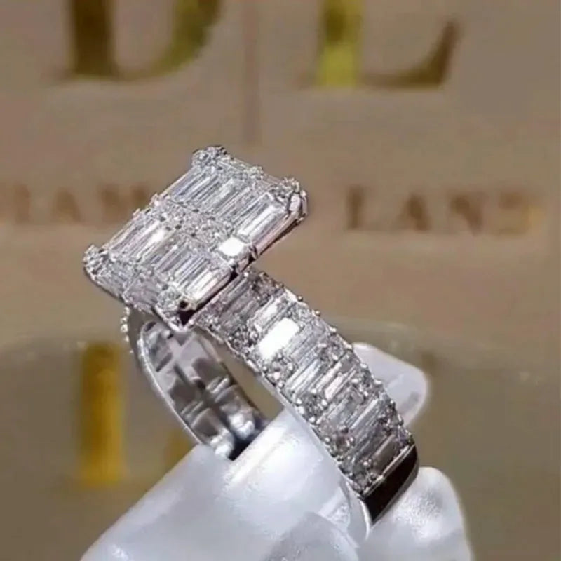 Milangirl Popular Classic Crystal Cubic Zirconia Women Ring Square Princess Cut Zircon Wedding Anniversary Present  Jewelry